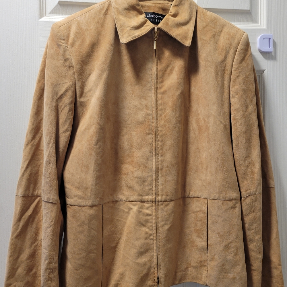 Liz Claiborne Genuine Suede Zippered Jacket Camel, Size 10